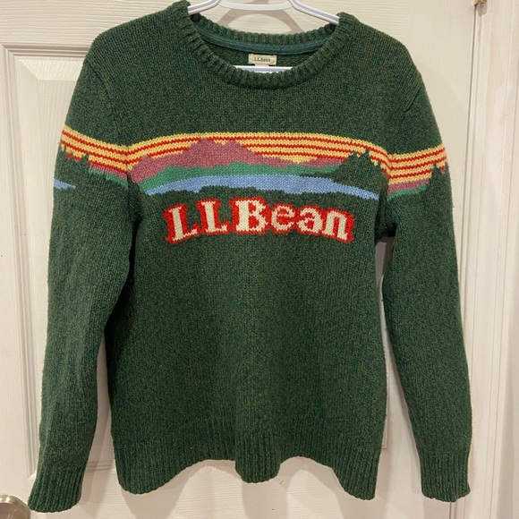 L.L. Bean Men's Bean's Classic Ragg Lamb’s Wool Crewneck Sweater Green Mountain - Picture 1 of 9